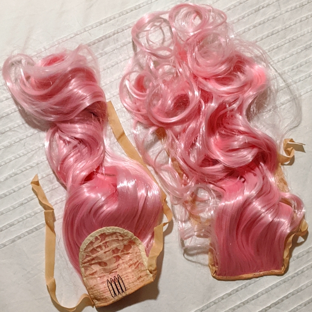 Pink pigtail ponytail wig synthetic hair